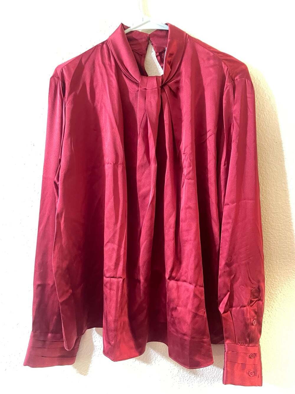 LILYSILK Barbados Cherry Silk High Neck Scarf Blouse - Picture 2 of 7